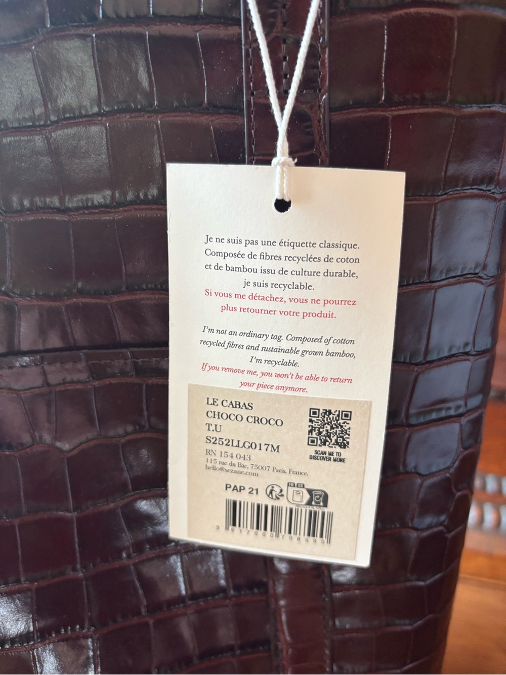Sezane The Tote Croc-Embossed Leather Tote in Dark Brown - Picture 6 of 11